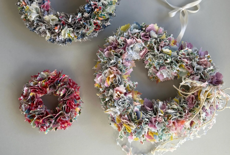 リバティ生地を使ったリース作り
